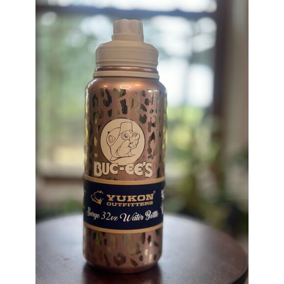 Buc-ee's NWT Yukon Outfitters Surge Rose Gold Leopard Print 32oz. Water Bottle - Picture 1 of 7
